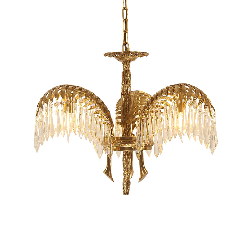 Brass Palm Leaf Crystal Chandelier Light