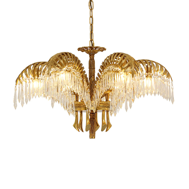 Brass Palm Leaf Crystal Chandelier Light