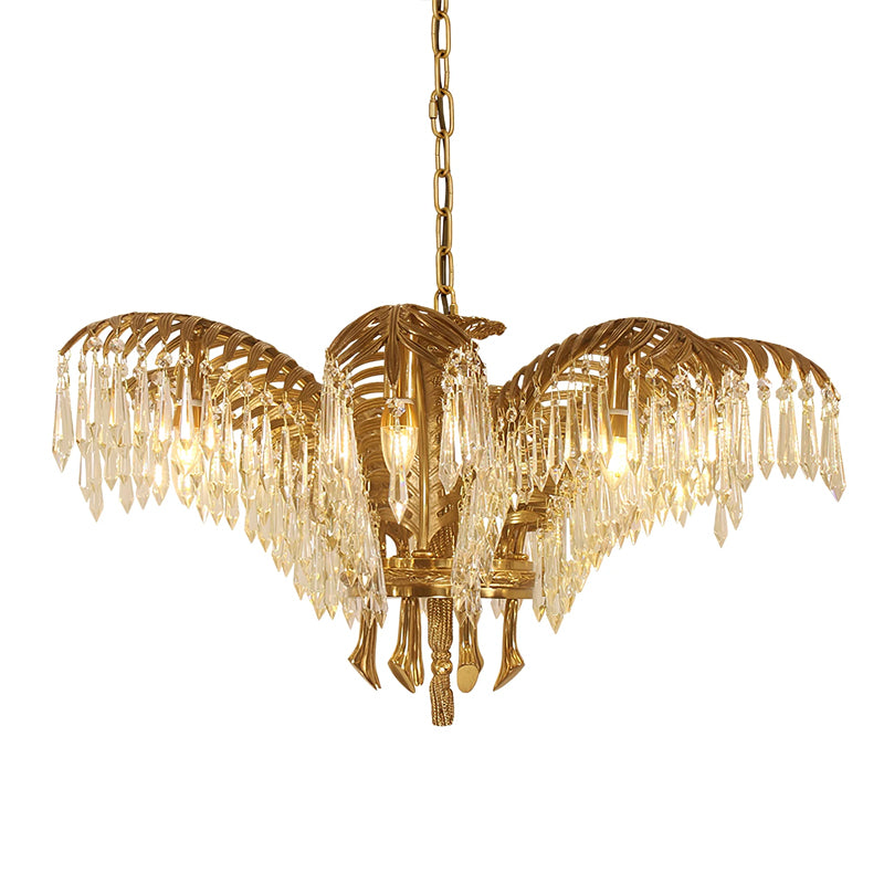 Brass Palm Leaf Crystal Chandelier Light