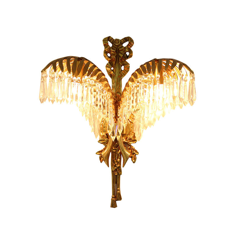 Brass Palm Leaf Crystal Wall Lamp