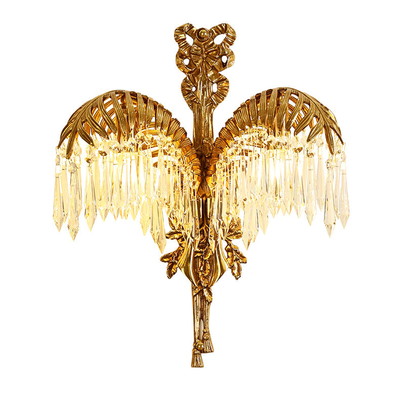 Brass Palm Leaf Crystal Wall Lamp