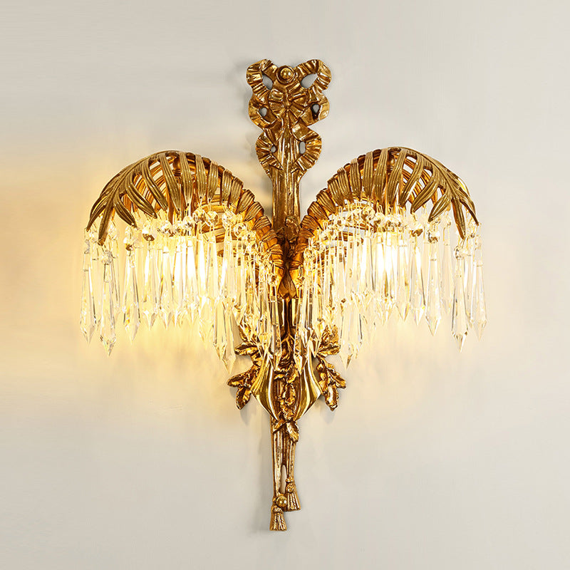 Brass Palm Leaf Crystal Wall Lamp