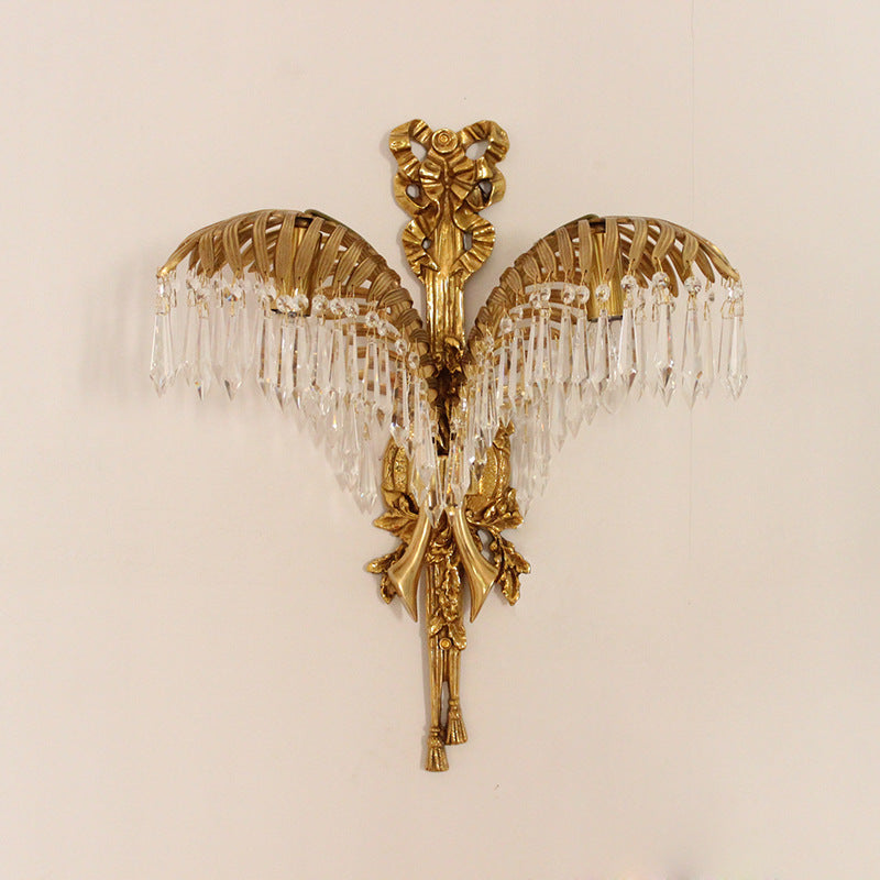 Brass Palm Leaf Crystal Wall Lamp