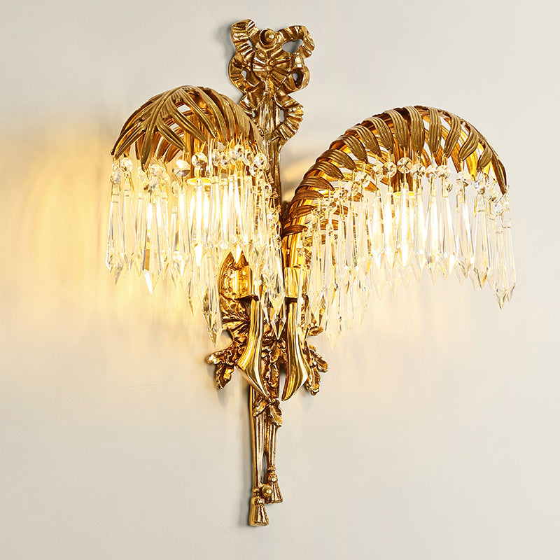 Brass Palm Leaf Crystal Wall Lamp