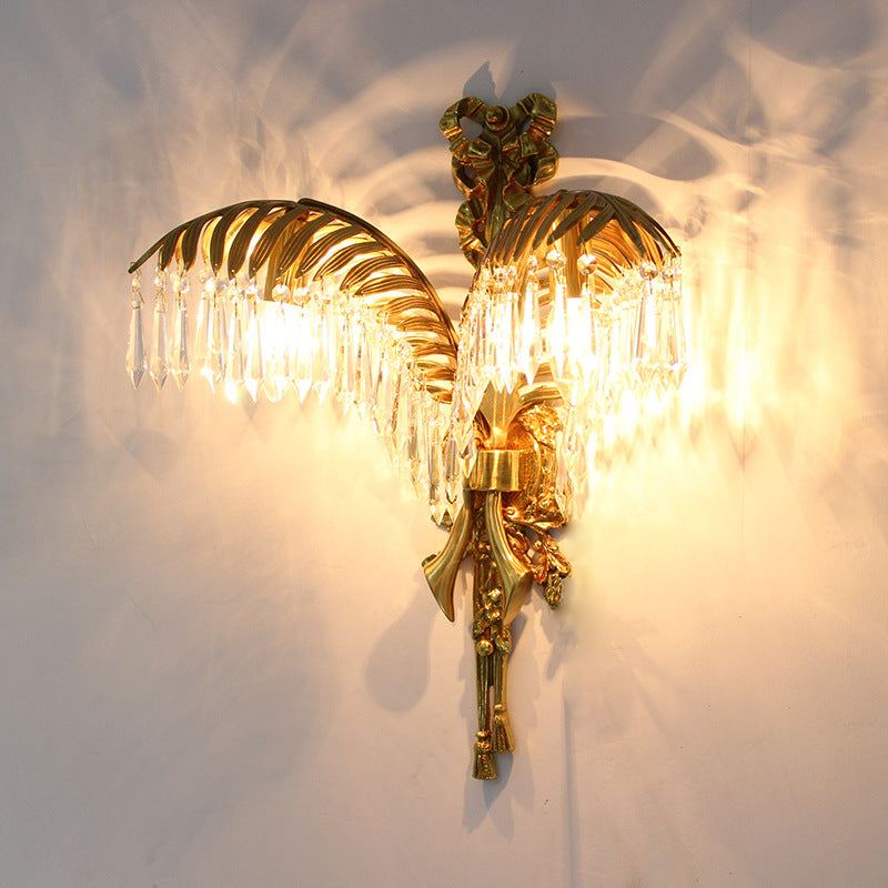 Brass Palm Leaf Crystal Wall Lamp