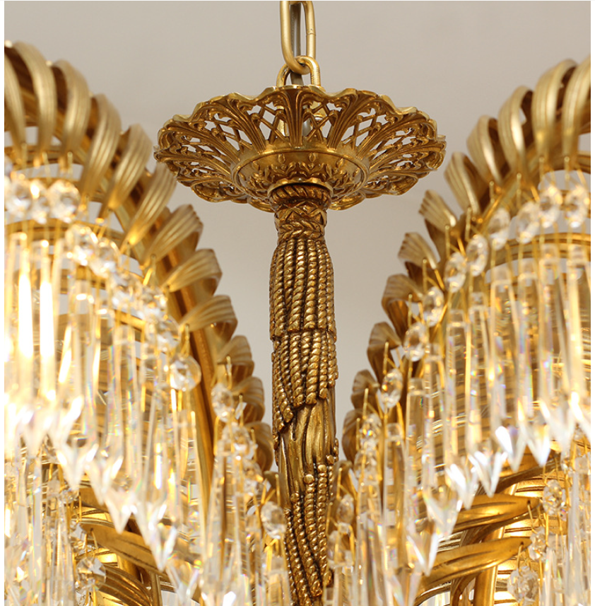 Brass Palm Leaf Crystal Chandelier Light