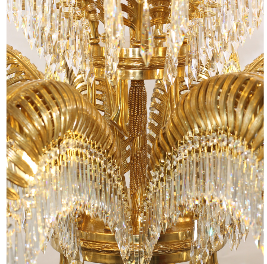 Brass Palm Leaf Crystal Chandelier Light