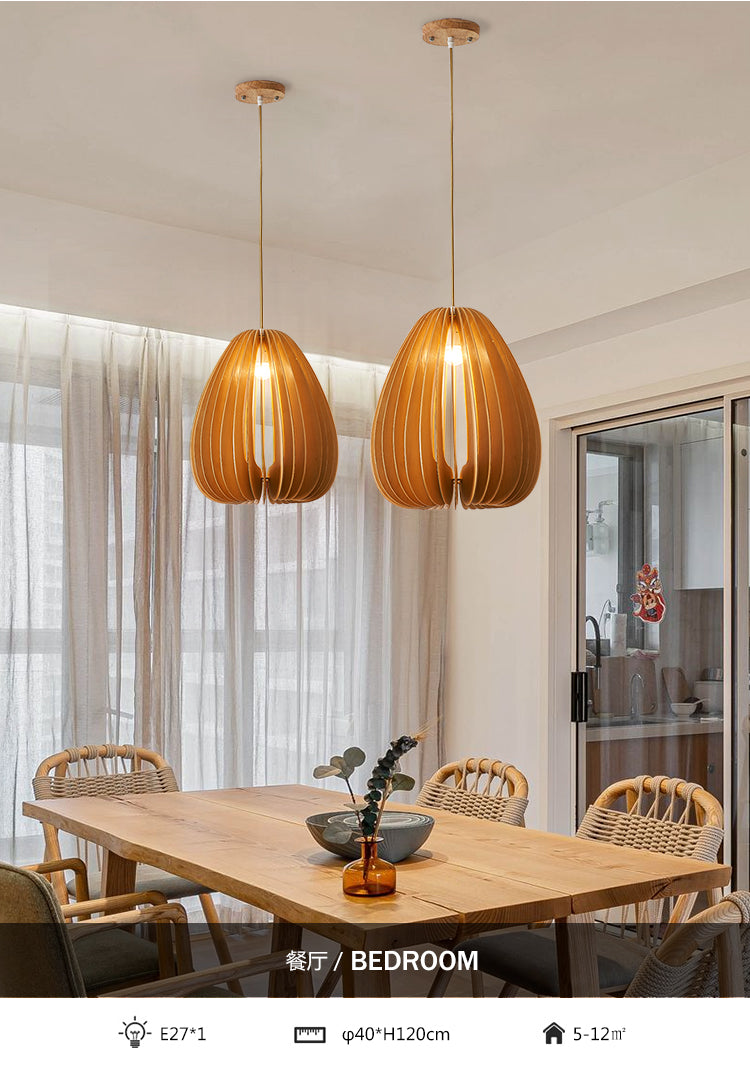 Round Wood Pendant Light