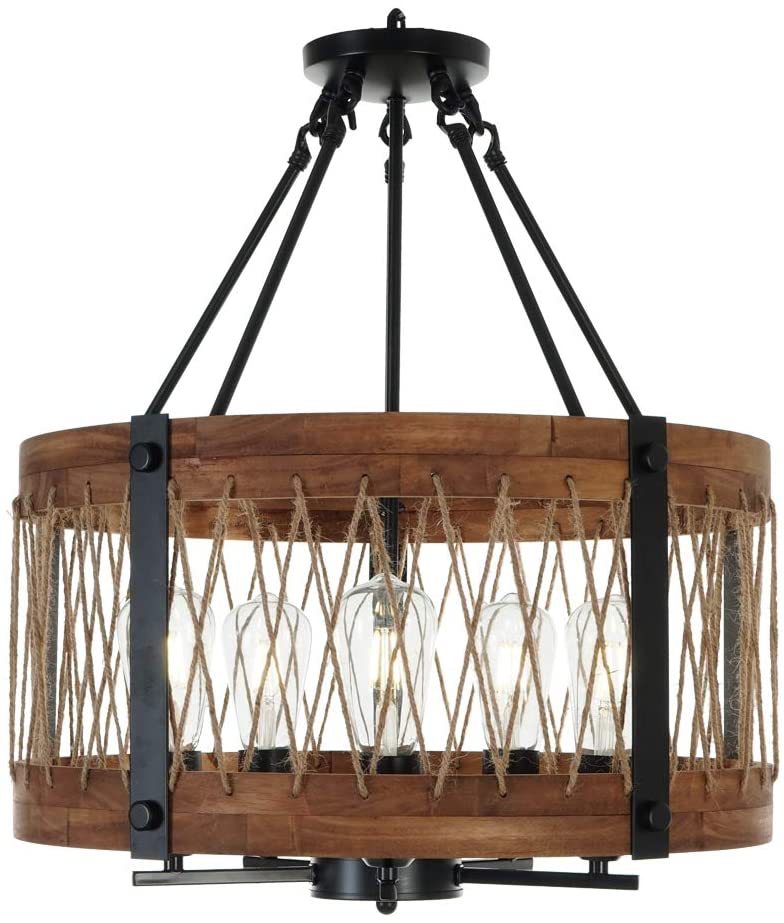 5-Light Wooden Circle Antique Chandelier